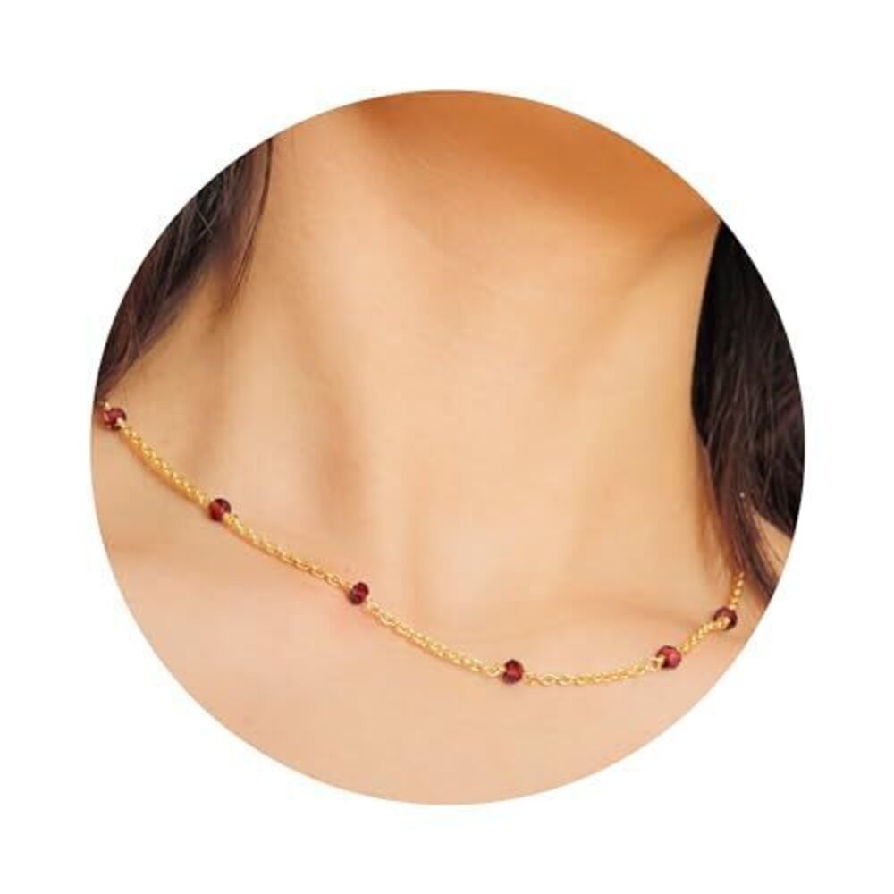 8359 Garnet Necklace , Premium Beaded Gold Necklaces - Tarnish Free 18K